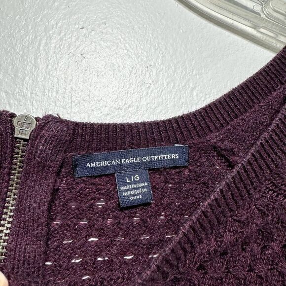 American Eagle Open Knit Long Sleeve Round Neck Sweater Purple Women size Large - Picture 3 of 7
